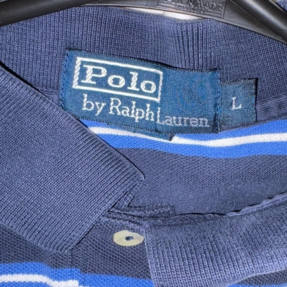 VCG- Large Polo Ralph Lauren Men's Blue and White Striped Polo Shirt.